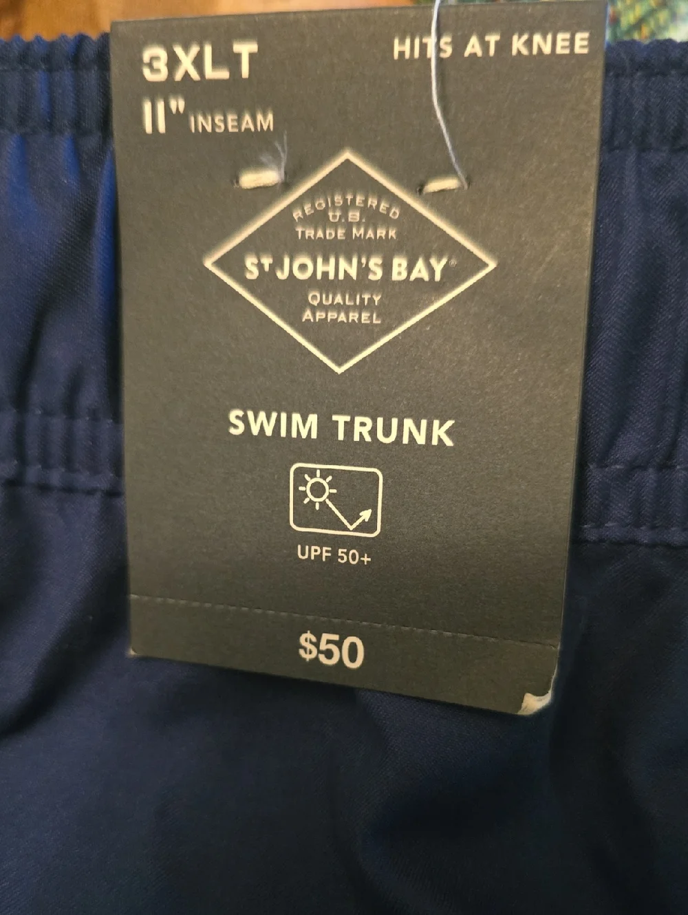 New St John's Bay Men's 3XLT Blue Swim Trunks‎ with Drawstring UPF 50+